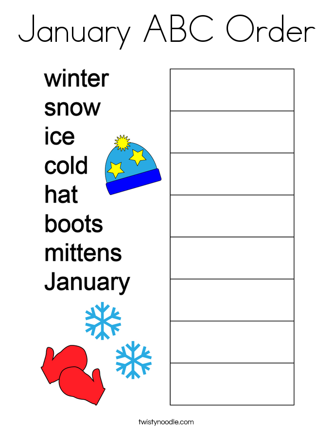 January ABC Order Coloring Page