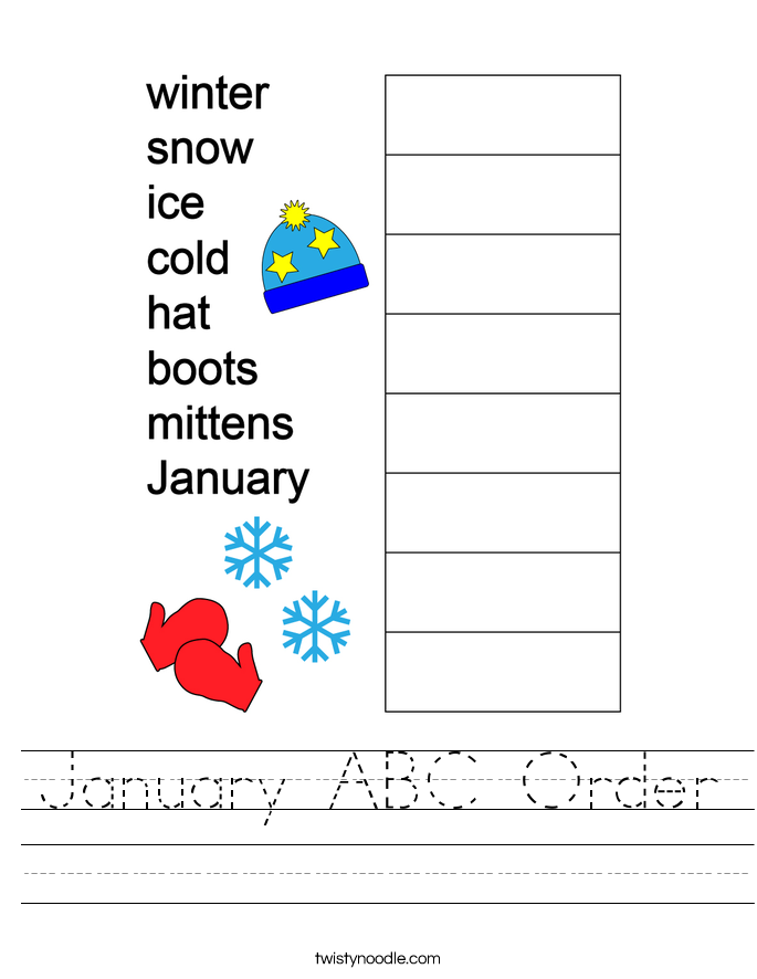 january abc order worksheet twisty noodle