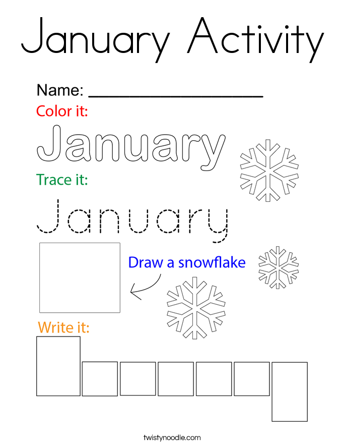 January Activity Coloring Page