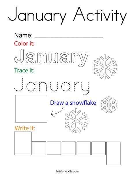 January Activity Coloring Page