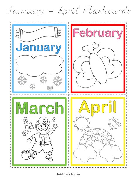 January - April Flashcards Coloring Page