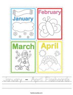 January - April Flashcards Handwriting Sheet