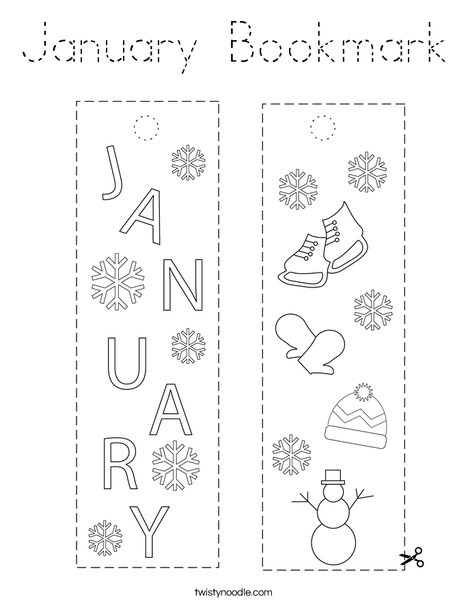 January Bookmark Coloring Page