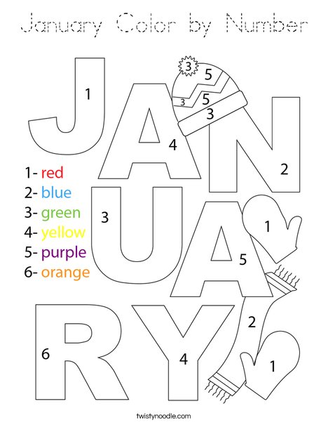 January Color by Number Coloring Page