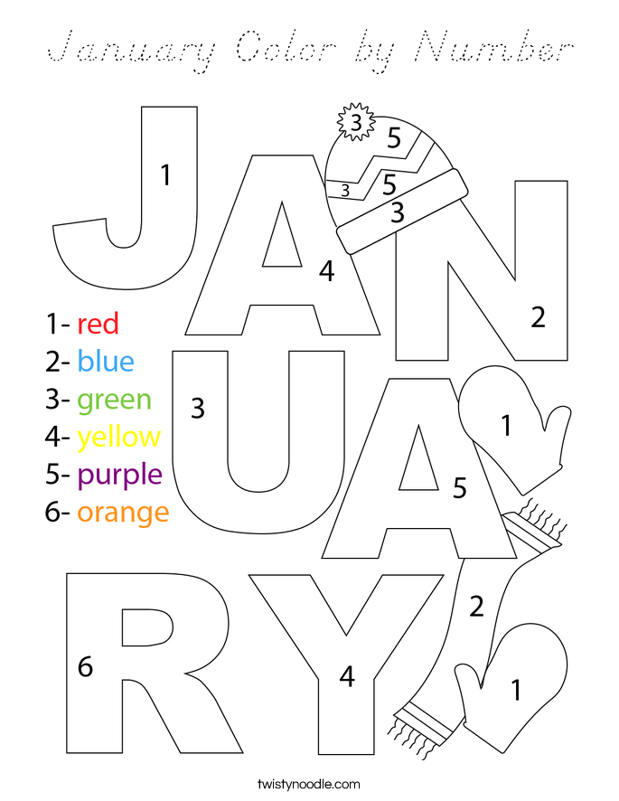 January Color by Number Coloring Page