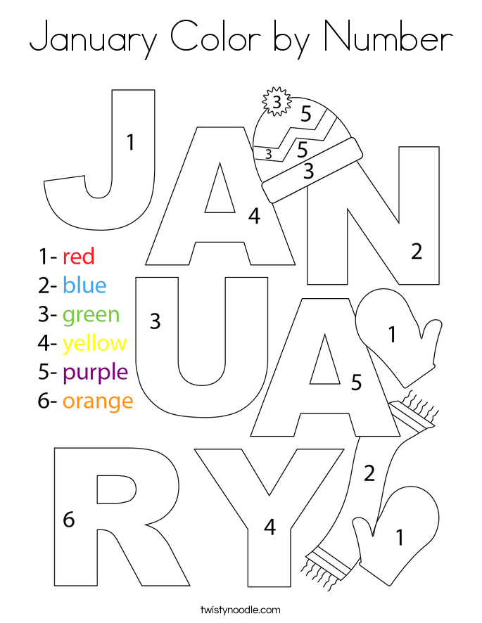 January Color by Number Coloring Page