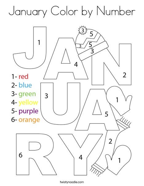 January Color by Number Coloring Page