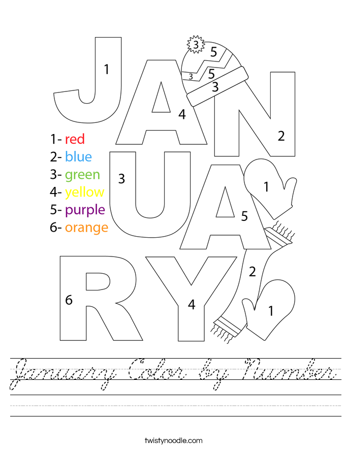 January Color by Number Worksheet