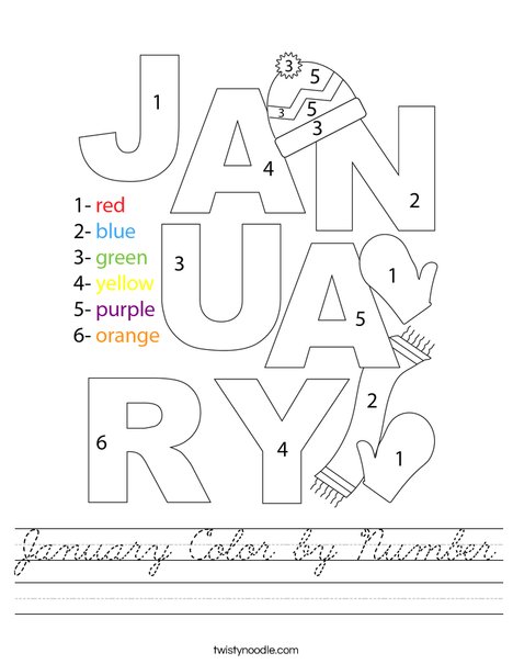 January Color by Number Worksheet