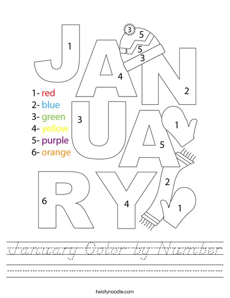 January Color by Number Worksheet