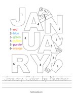 January Color by Number Handwriting Sheet