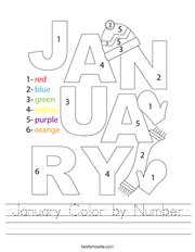 January Color by Number Handwriting Sheet