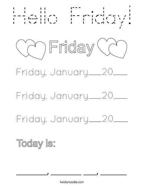 January- Hello Friday Coloring Page