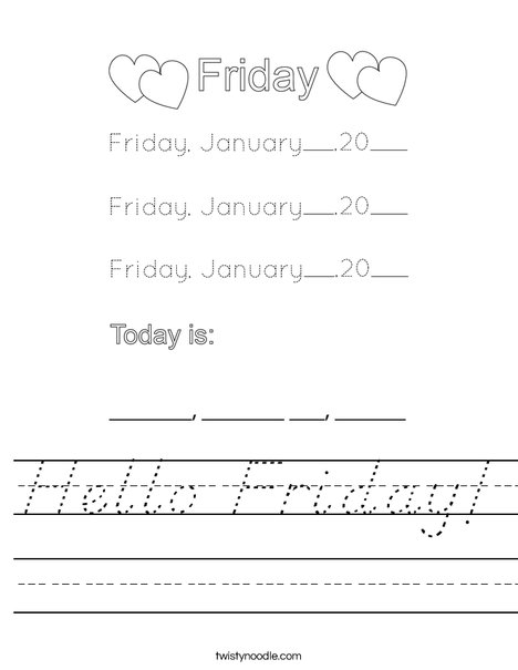 January- Hello Friday Worksheet