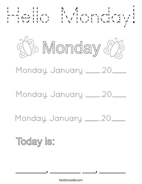 January- Hello Monday Coloring Page