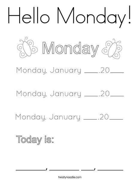 January- Hello Monday Coloring Page