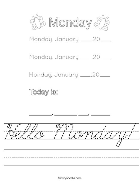 January- Hello Monday Worksheet