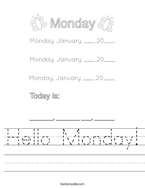 Hello Monday Worksheet - Twisty Noodle