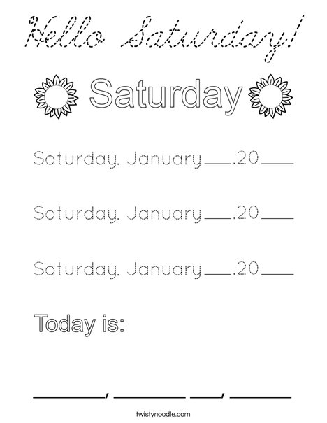 January- Hello Saturday Coloring Page