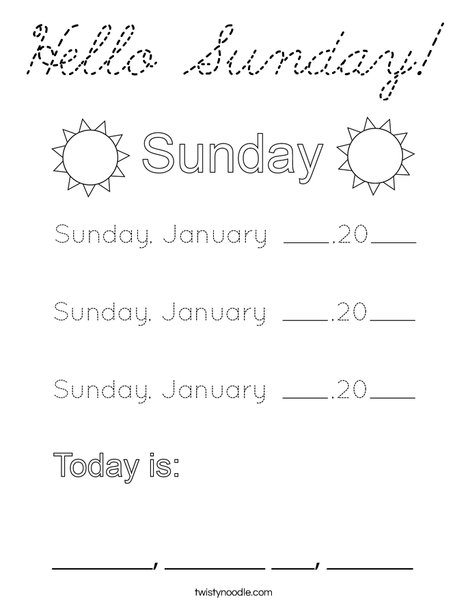 January- Hello Sunday Coloring Page