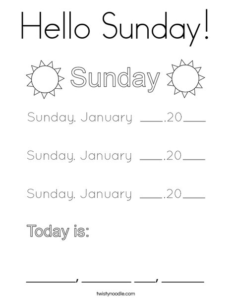 January- Hello Sunday Coloring Page