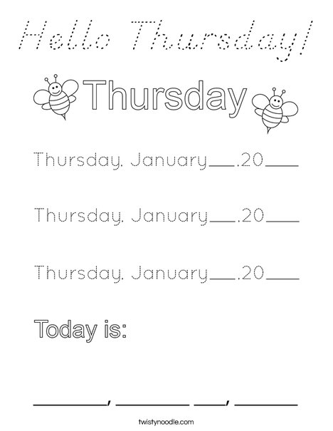 January- Hello Thursday Coloring Page