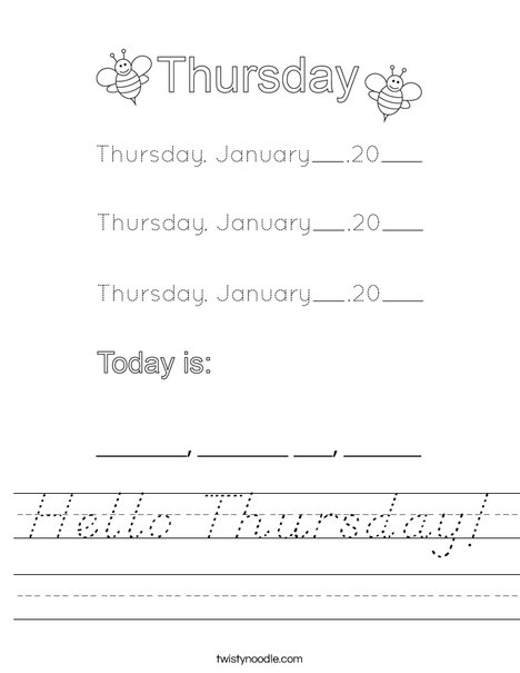 January- Hello Thursday Worksheet