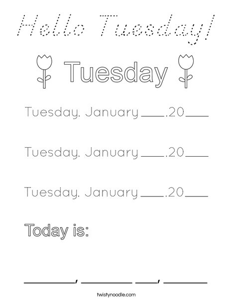 January- Hello Tuesday Coloring Page