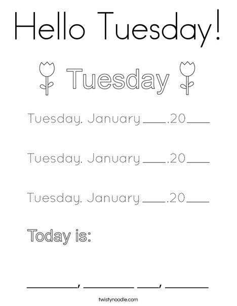 January- Hello Tuesday Coloring Page