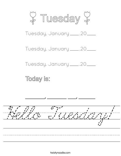 January- Hello Tuesday Worksheet