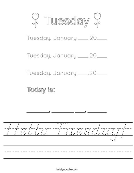 January- Hello Tuesday Worksheet