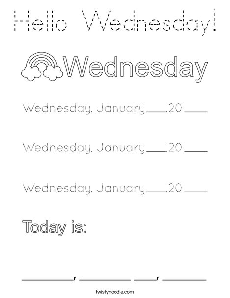 January- Hello Wednesday Coloring Page