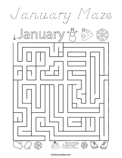 January Maze Coloring Page