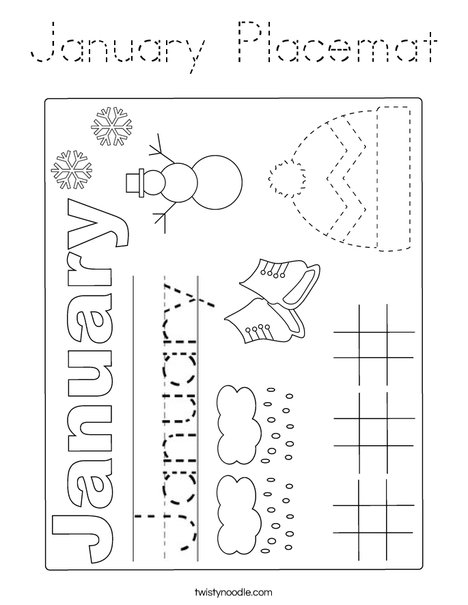 January Placemat Coloring Page