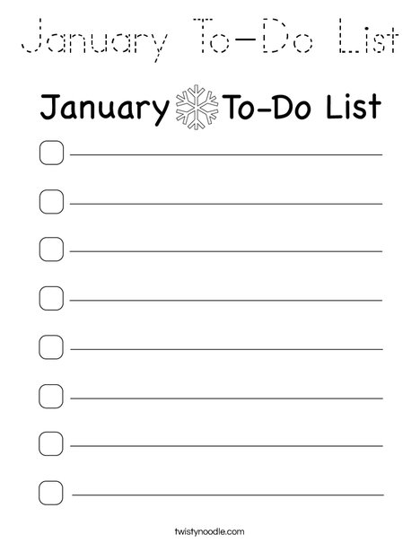 January To-Do List Coloring Page