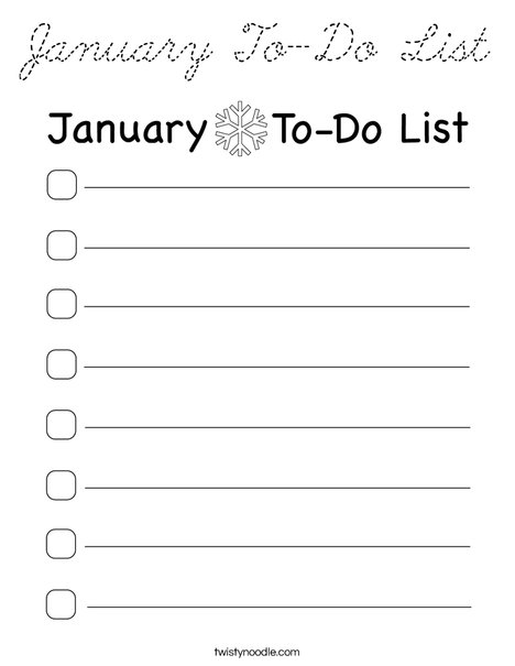 January To-Do List Coloring Page