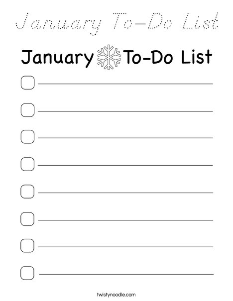 January To-Do List Coloring Page