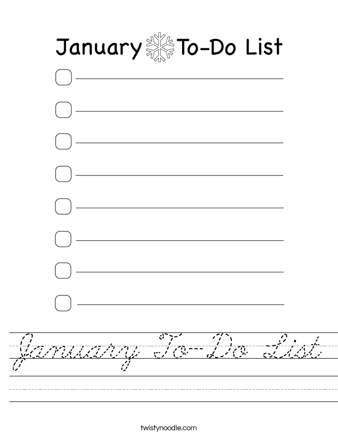 January To-Do List Worksheet