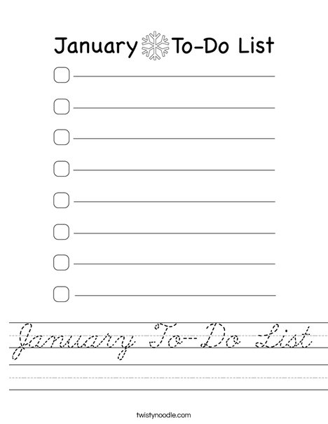 January To-Do List Worksheet