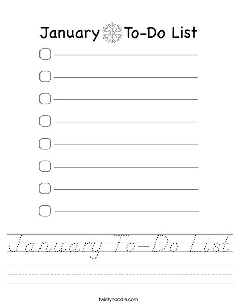 January To-Do List Worksheet