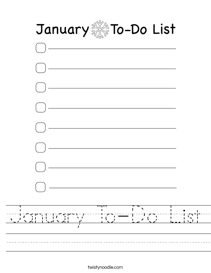 January To-Do List Worksheet
