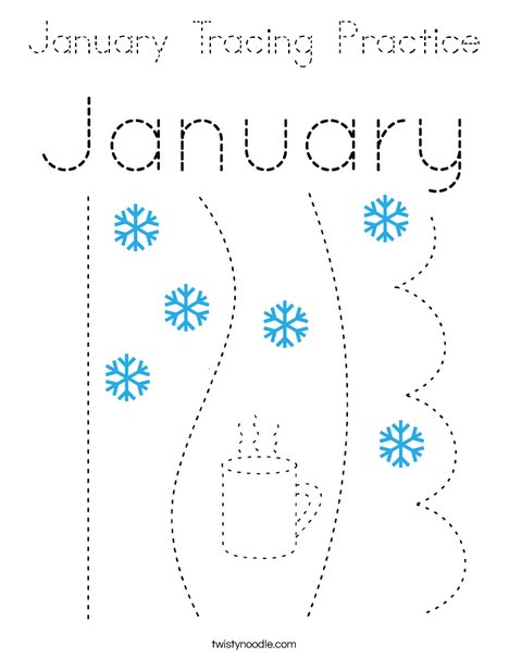 January Tracing Practice Coloring Page