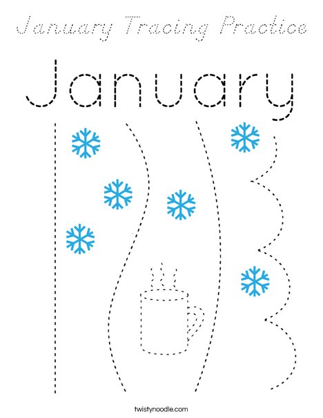 January Tracing Practice Coloring Page