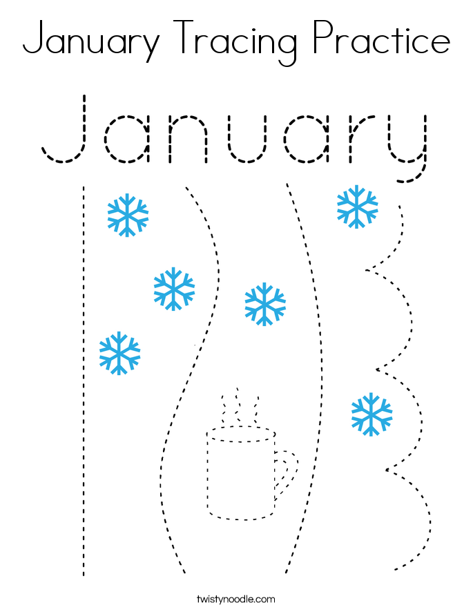 January Tracing Practice Coloring Page
