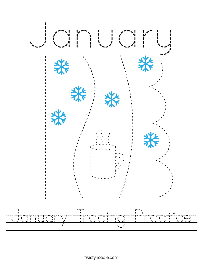 January Tracing Practice Worksheet