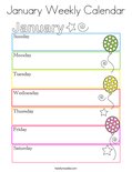 January Weekly Calendar Coloring Page