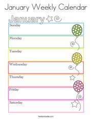 January Weekly Calendar Coloring Page