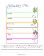 January Weekly Calendar Handwriting Sheet