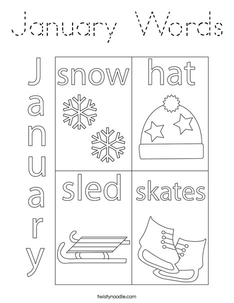 January Words Coloring Page