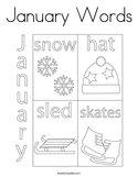 January Words Coloring Page